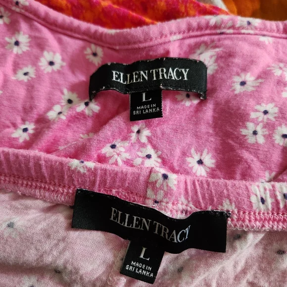 Ellen Tracy Pink Floral Pajamas, sz L - Picture 2 of 7